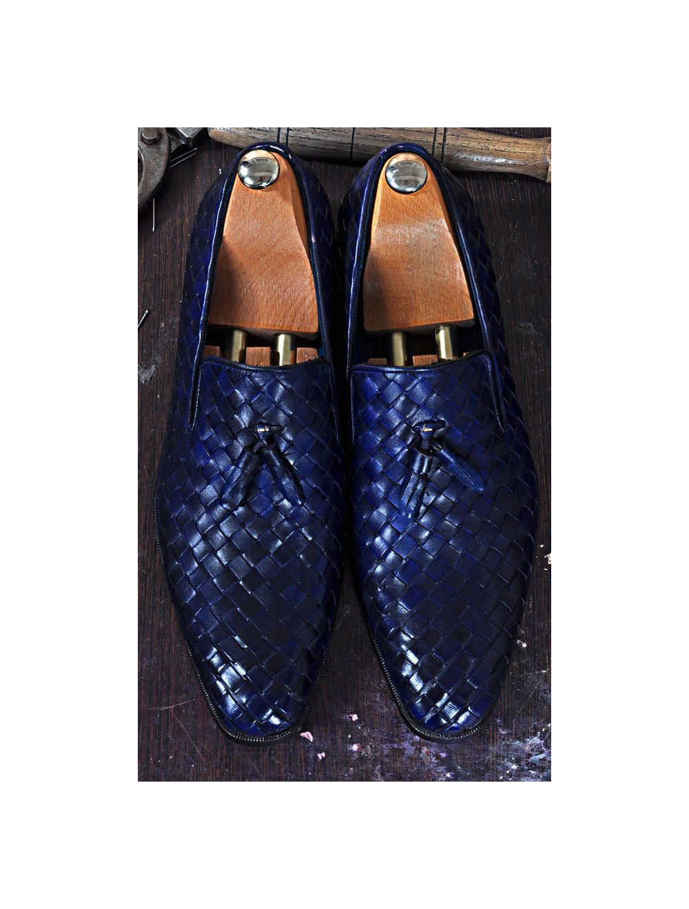 New Men's Handmade Formal Shoes Navy Blue Shaded Crocodile 